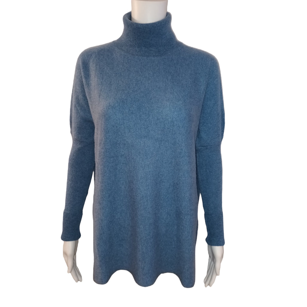 Roll Collar Cashmere Tunic in Steel Blue