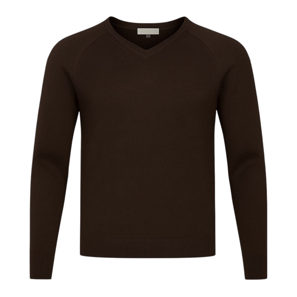 Men's Cashmere V-Neck Sweater in Chocolate Brown