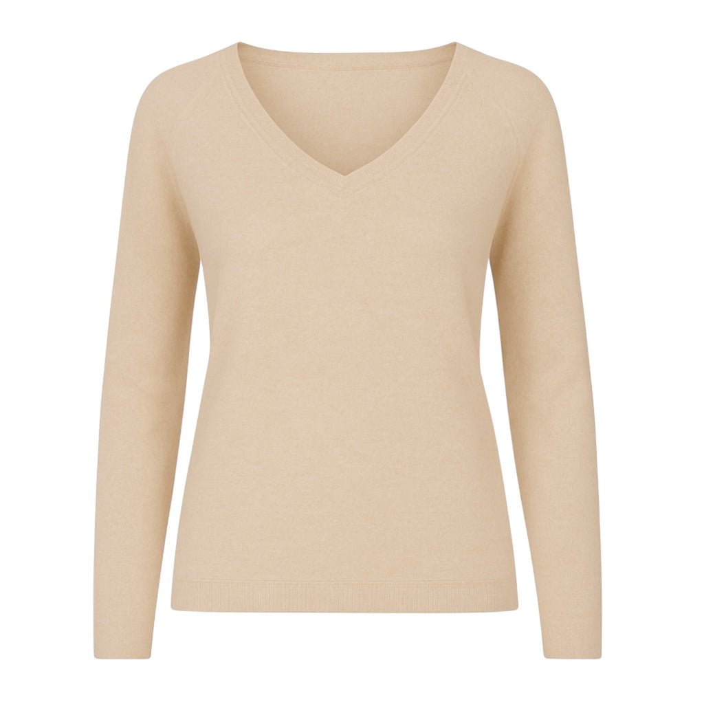 Women's V-Neck Cashmere Sweater in Sand