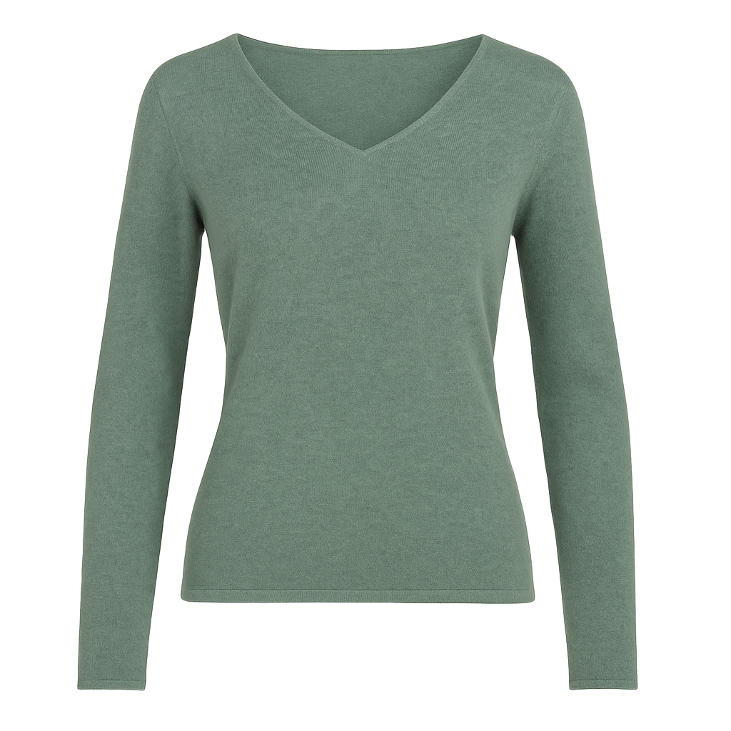 Women's V-Neck Cashmere Sweater in Sea Green
