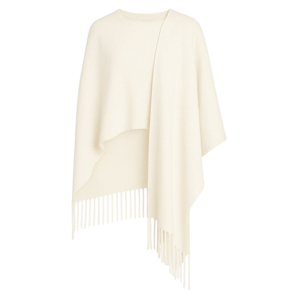 Cashmere Cape with Fringe in Winter White