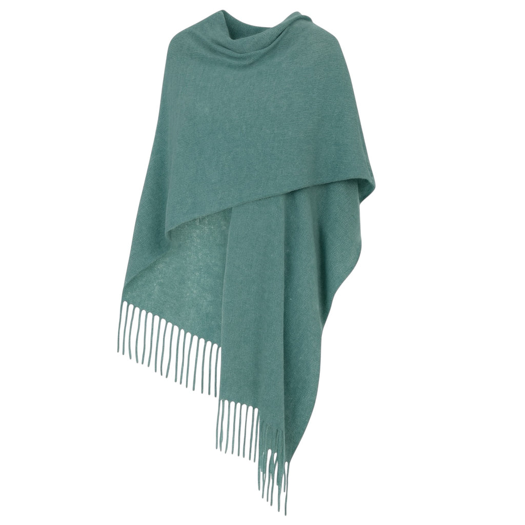 Cashmere Cape with Fringe in Sea Green