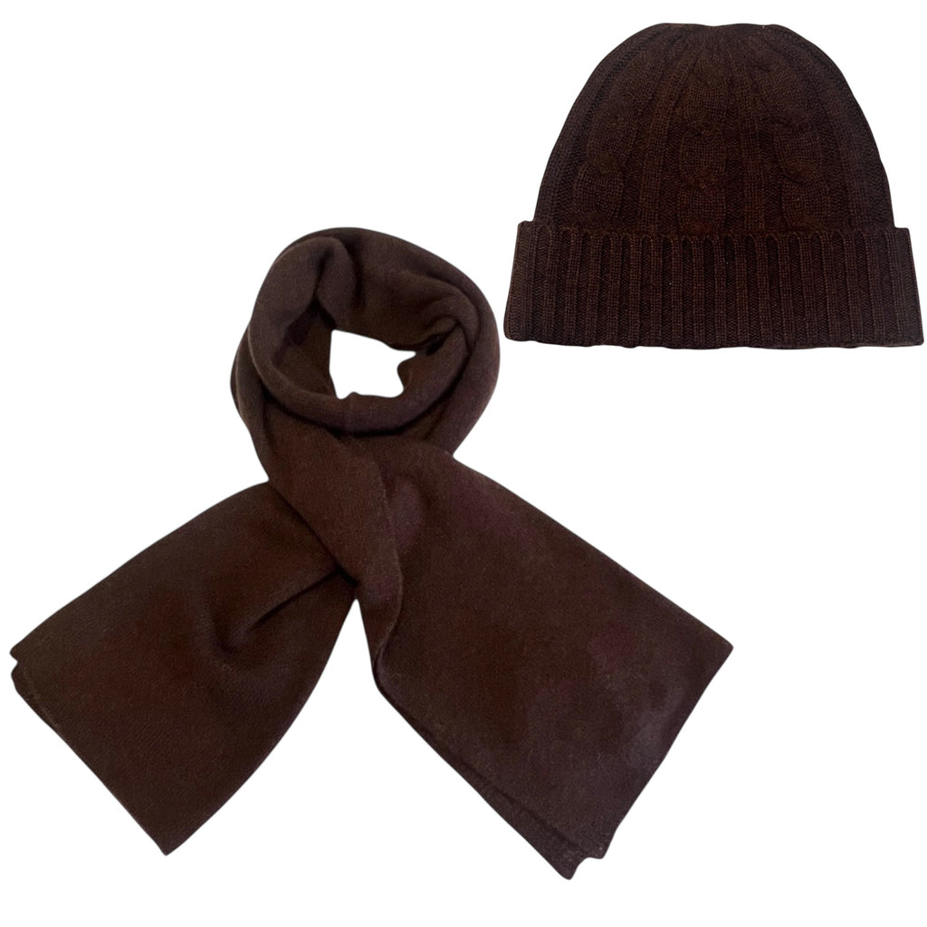 100% Cashmere Beanie and Scarf in Cocoa