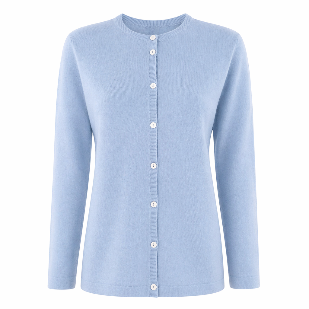Baby Blue 100% Pure Cashmere Cardigan with Elegant Buttons by Kenmare Cashmere