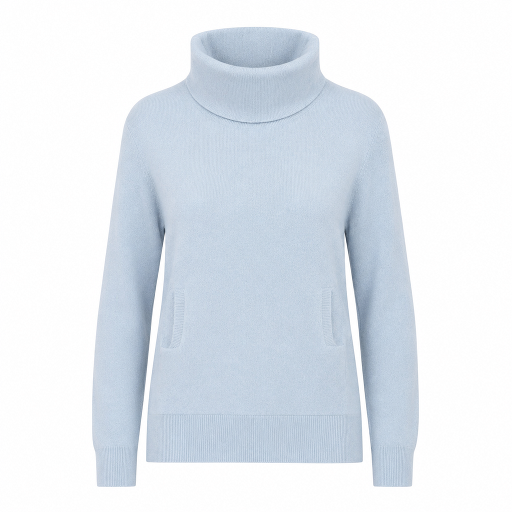 Baby Blue 100% Pure Cashmere Cowl Neck with Pouch by Kenmare Cashmere