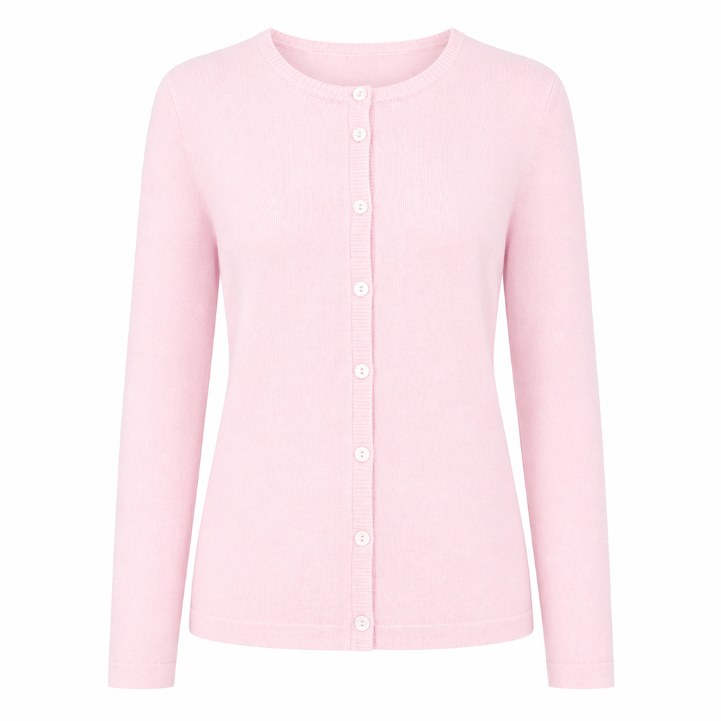 Soft Pink 100% Pure Cashmere Cardigan with Elegant Buttons by Kenmare Cashmere