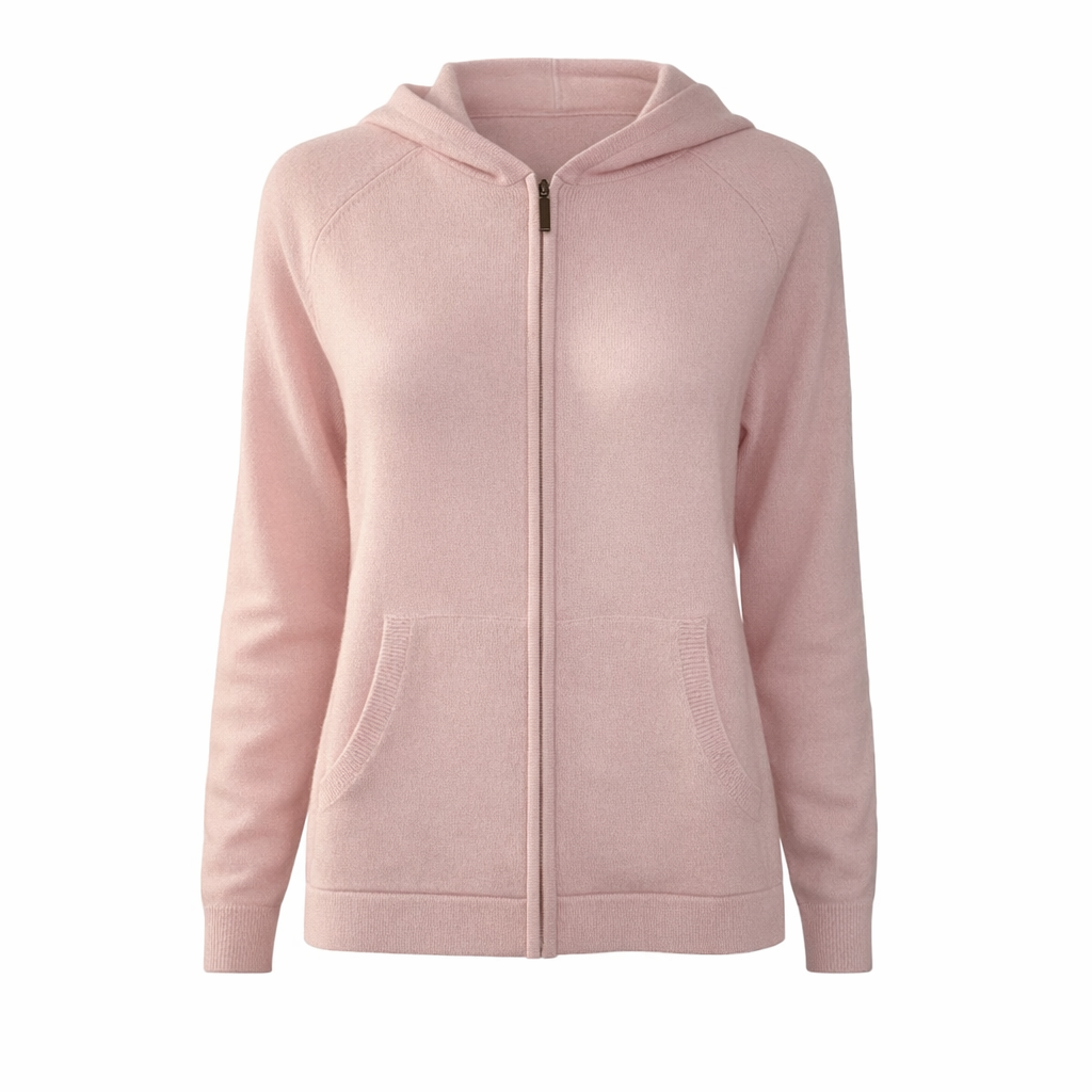 Soft Pink 100% Pure Cashmere Full Zip Hoodie by Kenmare Cashmere