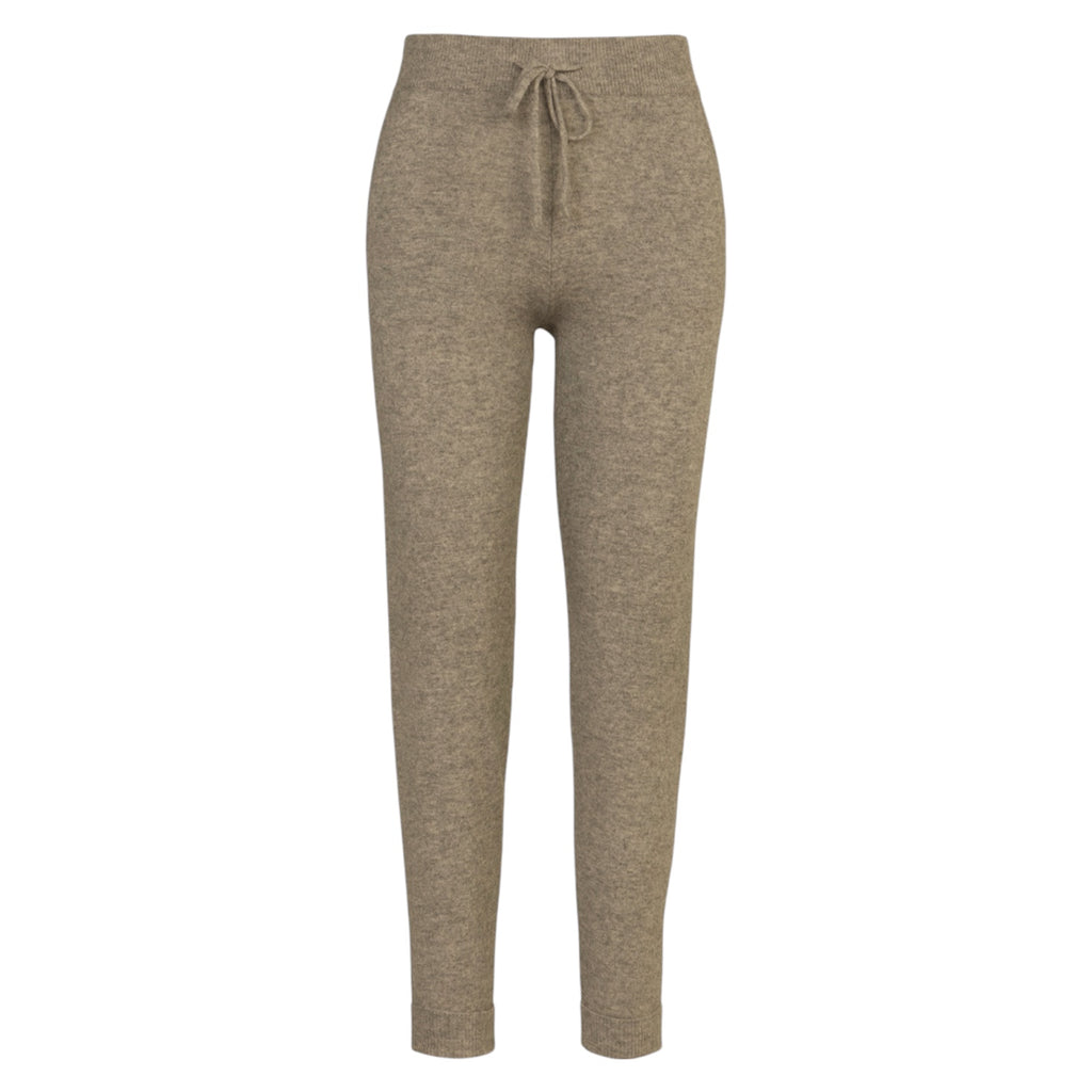 Deep Beige 100% Pure Cashmere Joggers with Ribbed Cuff and Drawstring Waist by Kenmare Cashmere