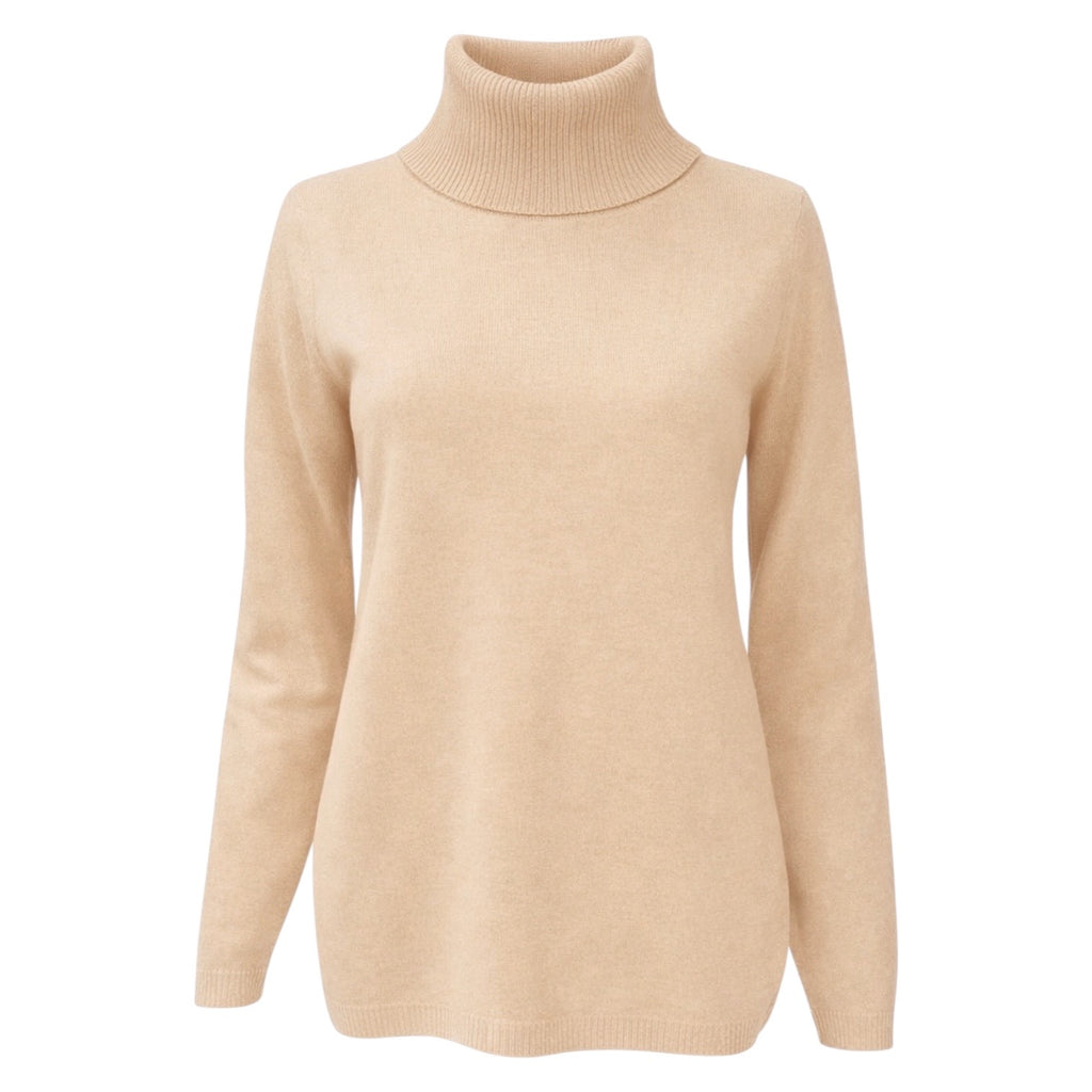 Soft Beige 100% Pure Cashmere Cowl Neck Sweater by Kenmare Cashmere
