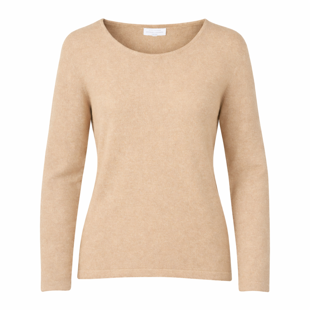 Soft Beige 100% Pure Cashmere Scoop Neck Sweater by Kenmare Cashmere
