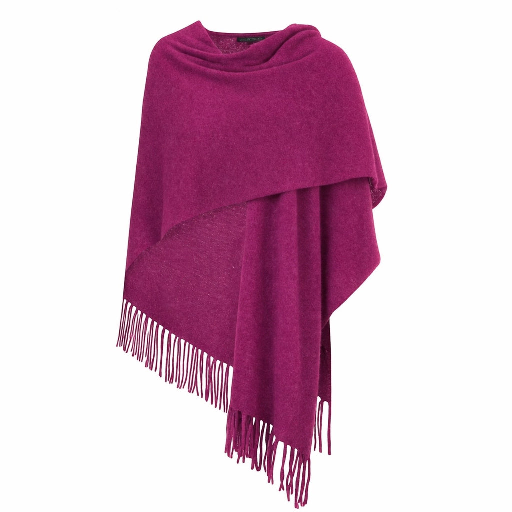 Rich Loganberry Pink 100% Pure Cashmere Cape with Removable Fringe by Kenmare Cashmere