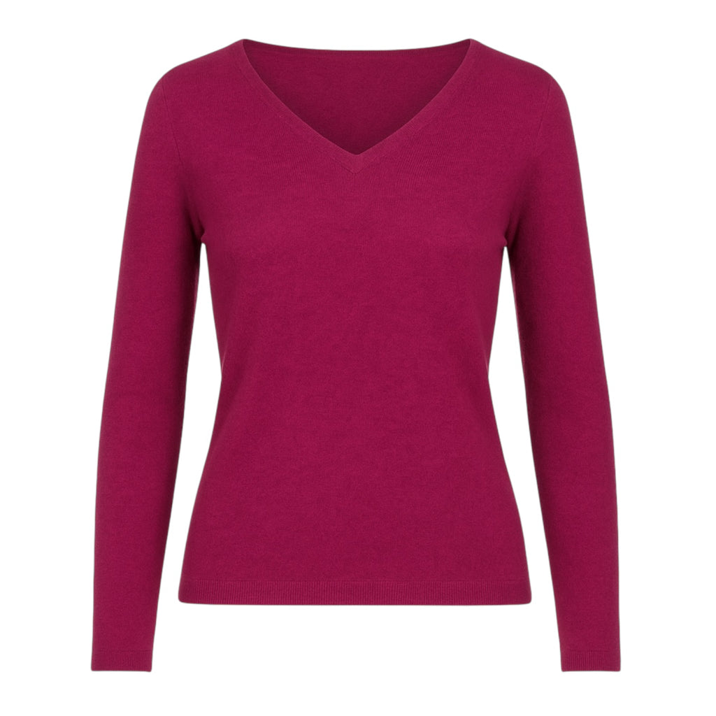 Rich Loganberry 100% Pure Cashmere V Neck Sweater by Kenmare Cashmere