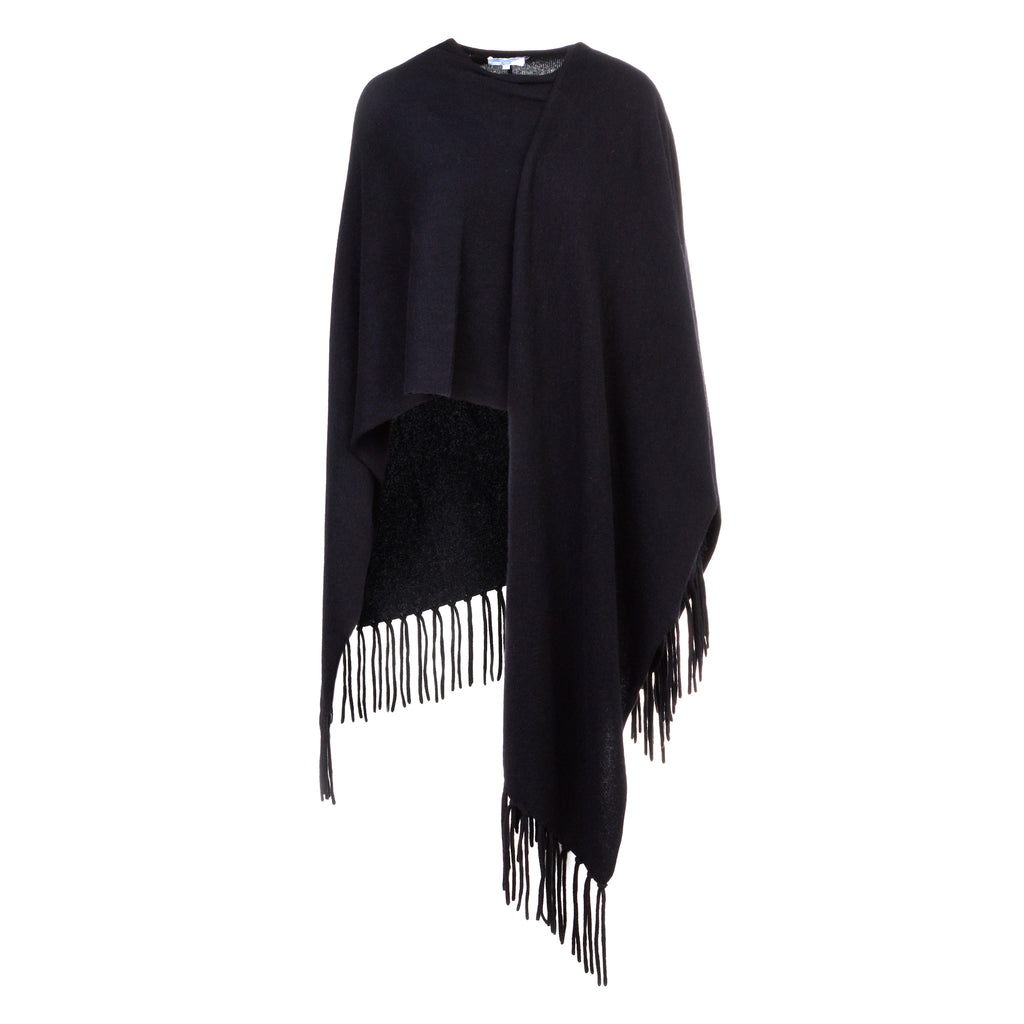 Black 100% Pure Cashmere Cape with Removable Fringe by Kenmare Cashmere
