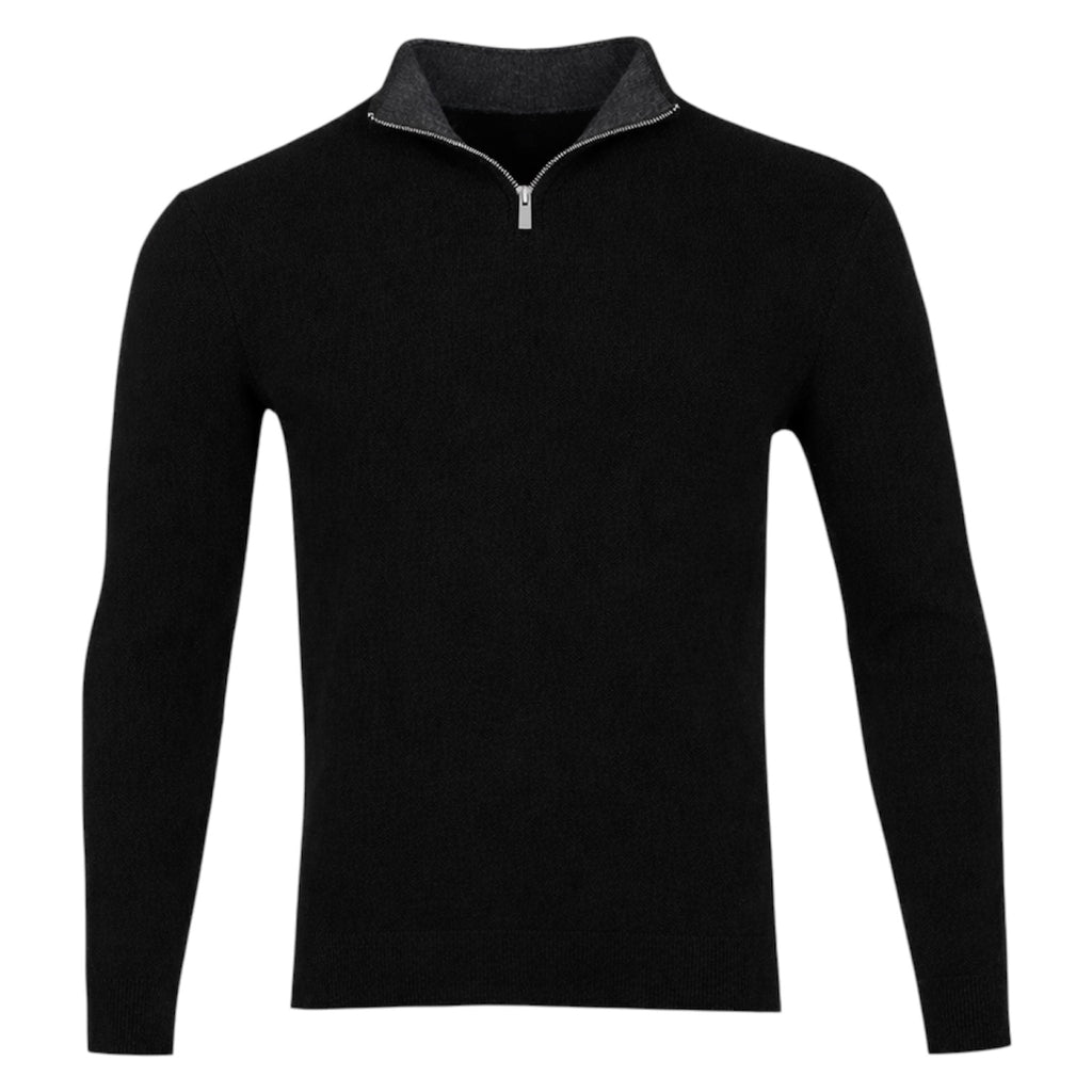 Men’s Cashmere Half Zip Sweater with Leather Trim by Kenmare Cashmere