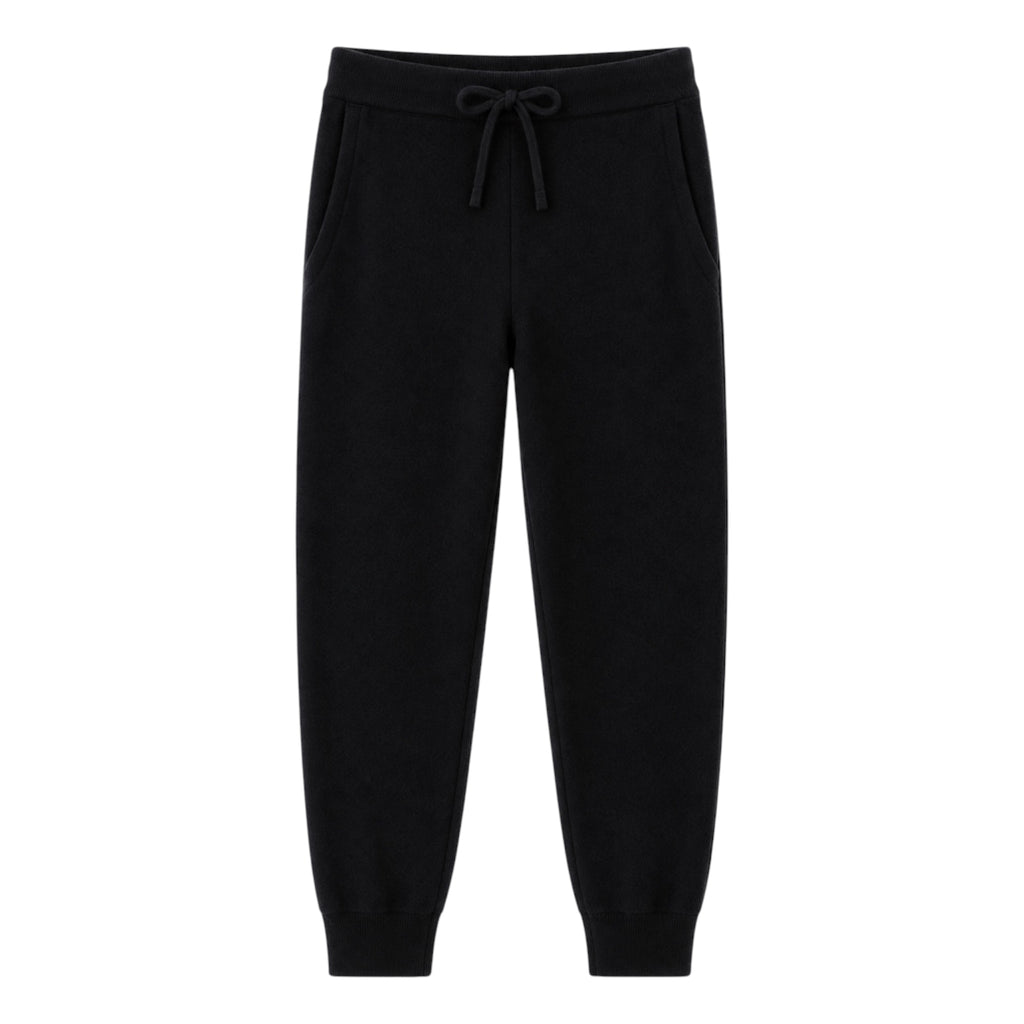 Black 100% Pure Cashmere Joggers with Drawstring Waist and Ribbed Cuffs
