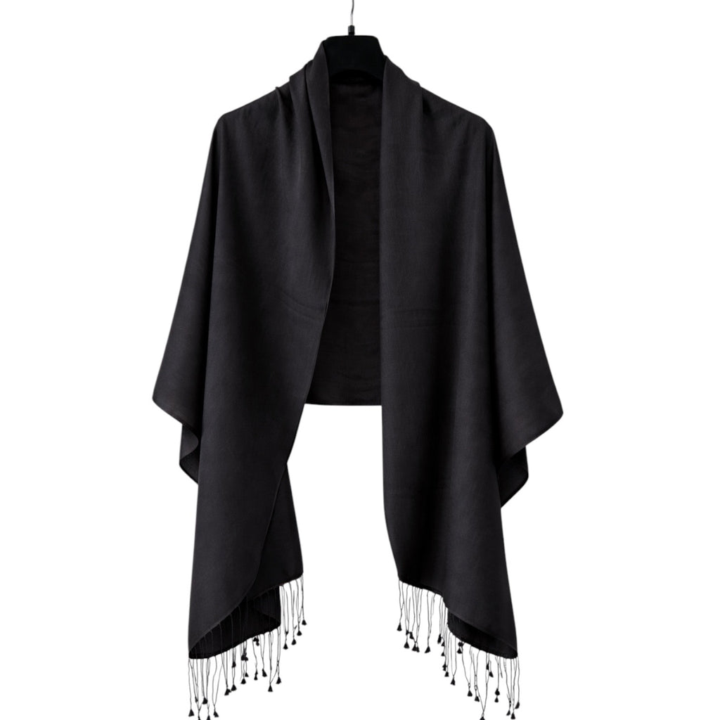 Black 70% Cashmere 30% Silk Wrap with Tassels by Kenmare Cashmere