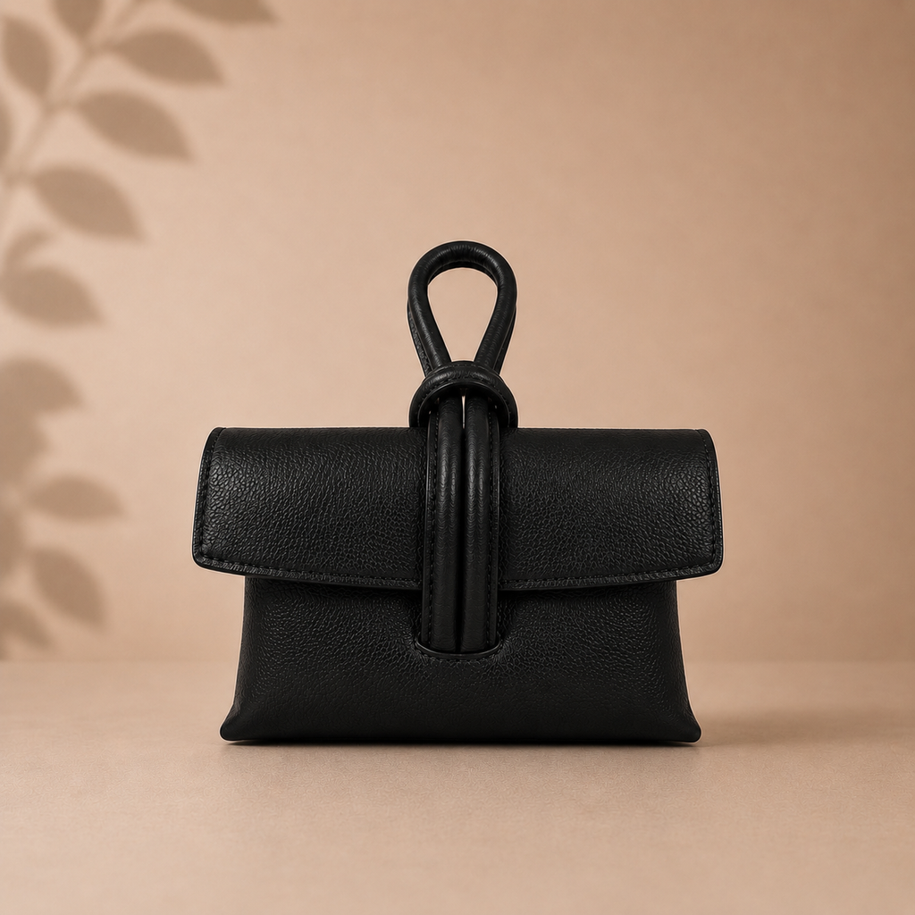 Black Dollar Leather Clutch by Kenmare Cashmere