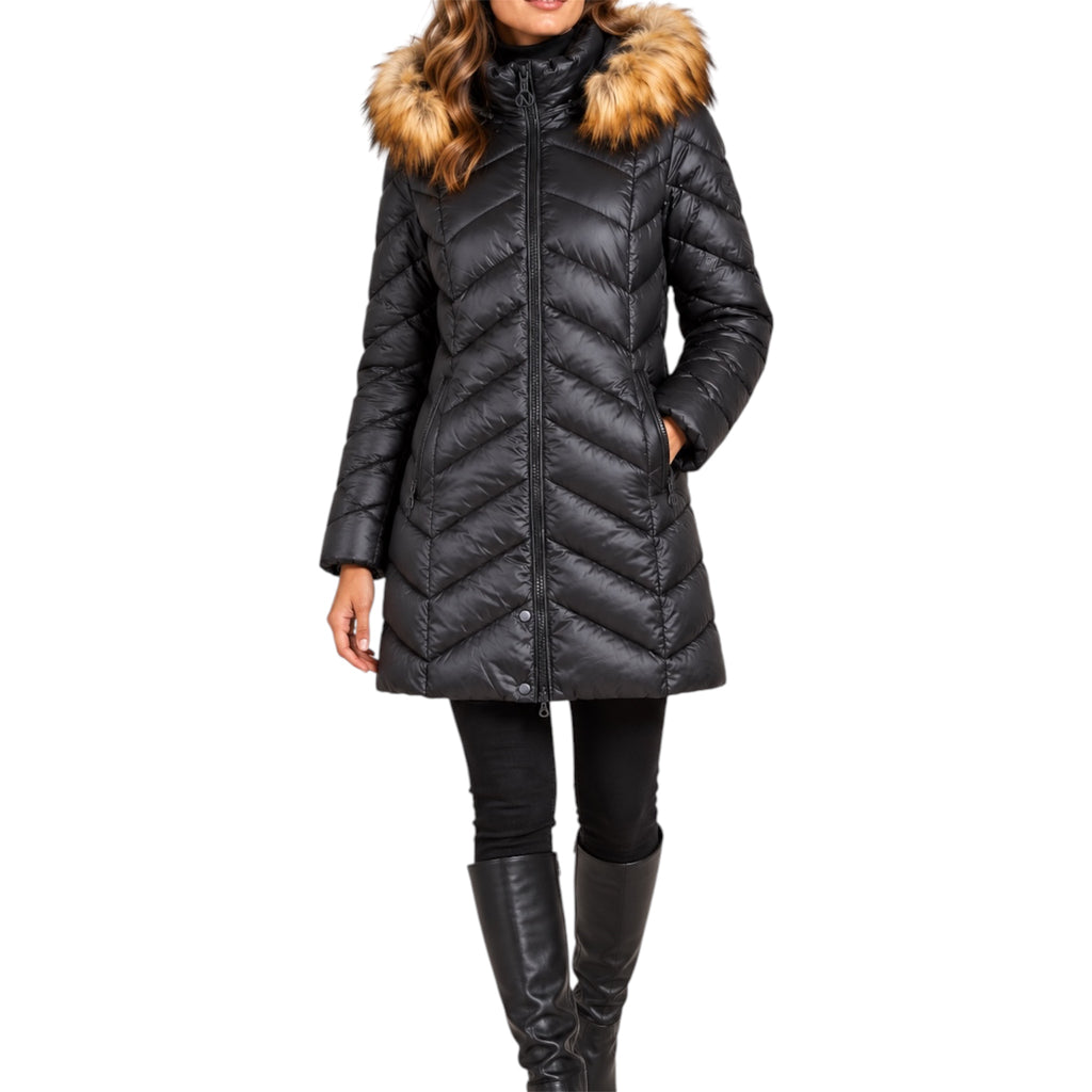 NORMANN Black Padded Coat with Fur Hood