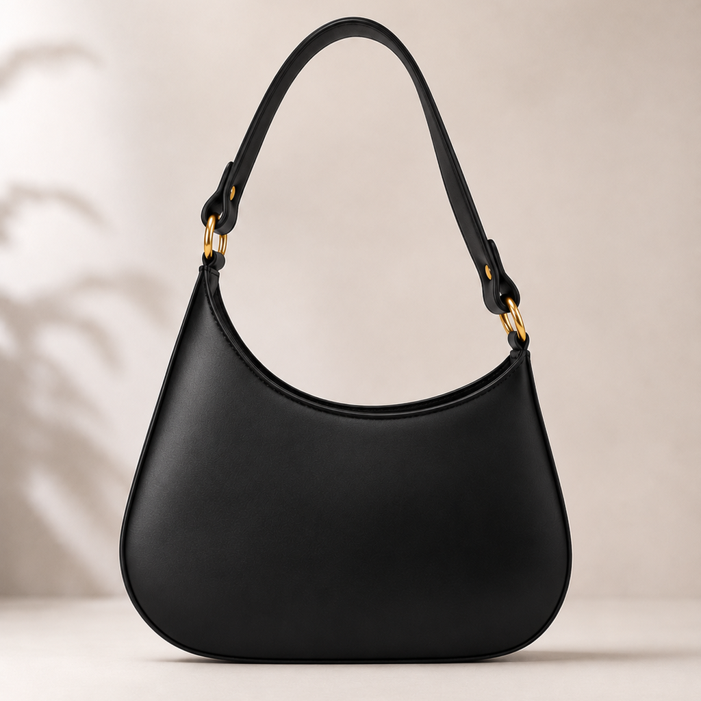 Black Italian Leather Asymmetric Shoulder Bag by Kenmare Cashmere