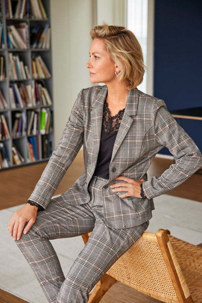 Brandtex Plaid Blazer Grey / Pink