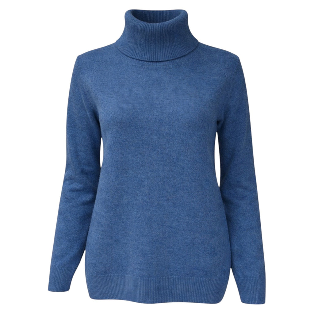 Denim Blue 100% Pure Cashmere Cowl Neck Sweater by Kenmare Cashmere
