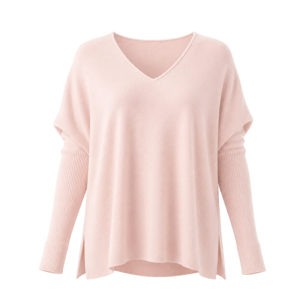 Blush Pink 100% Pure Cashmere V Neck Tunic by Kenmare Cashmere