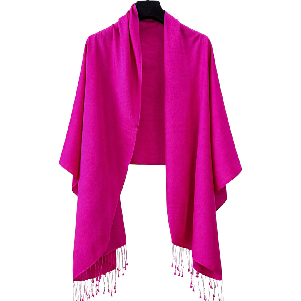 Magenta Pink 70% Cashmere 30% Silk Wrap with Tassels by Kenmare Cashmere