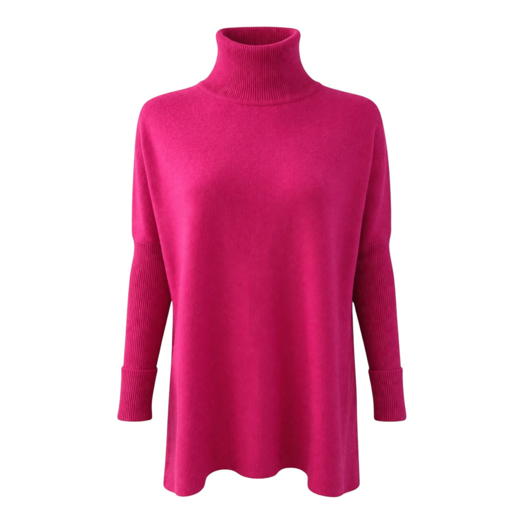 Magenta Pink Roll Neck 100% Pure Cashmere Tunic with Side Slits by Kenmare Cashmere