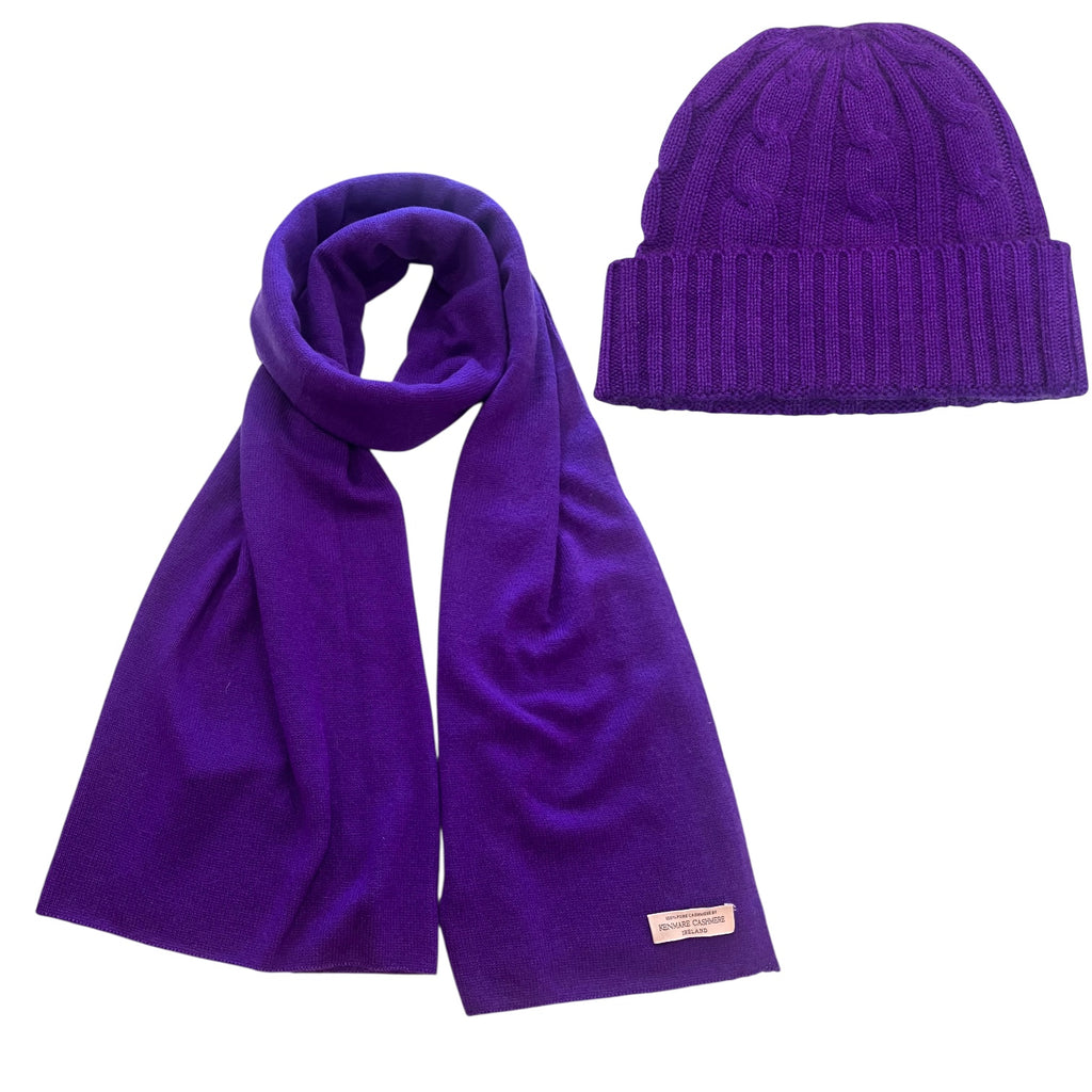 100% Cashmere Beanie and Scarf in Purple