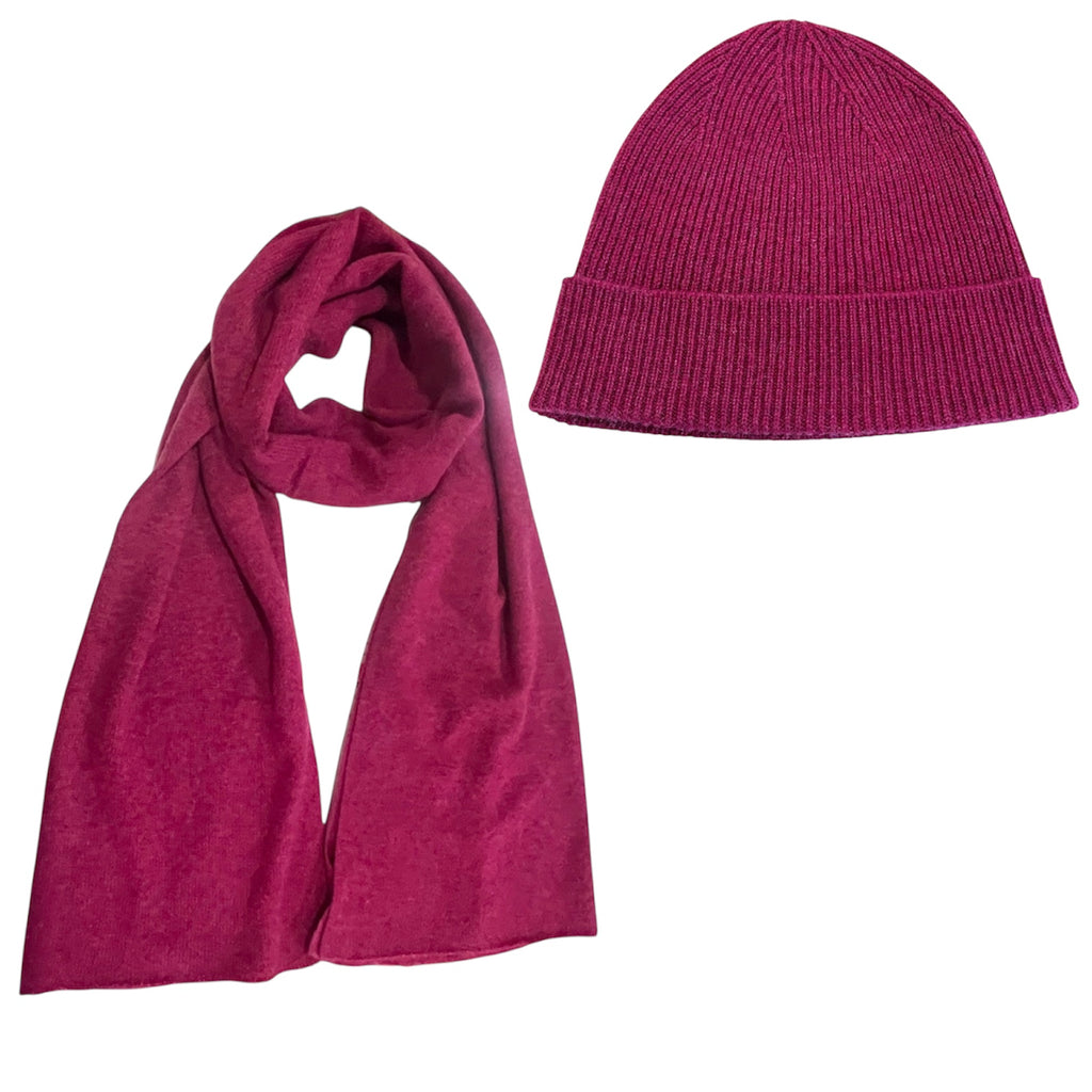 100% Cashmere Travel Wrap & Beanie in Loganberry Pink