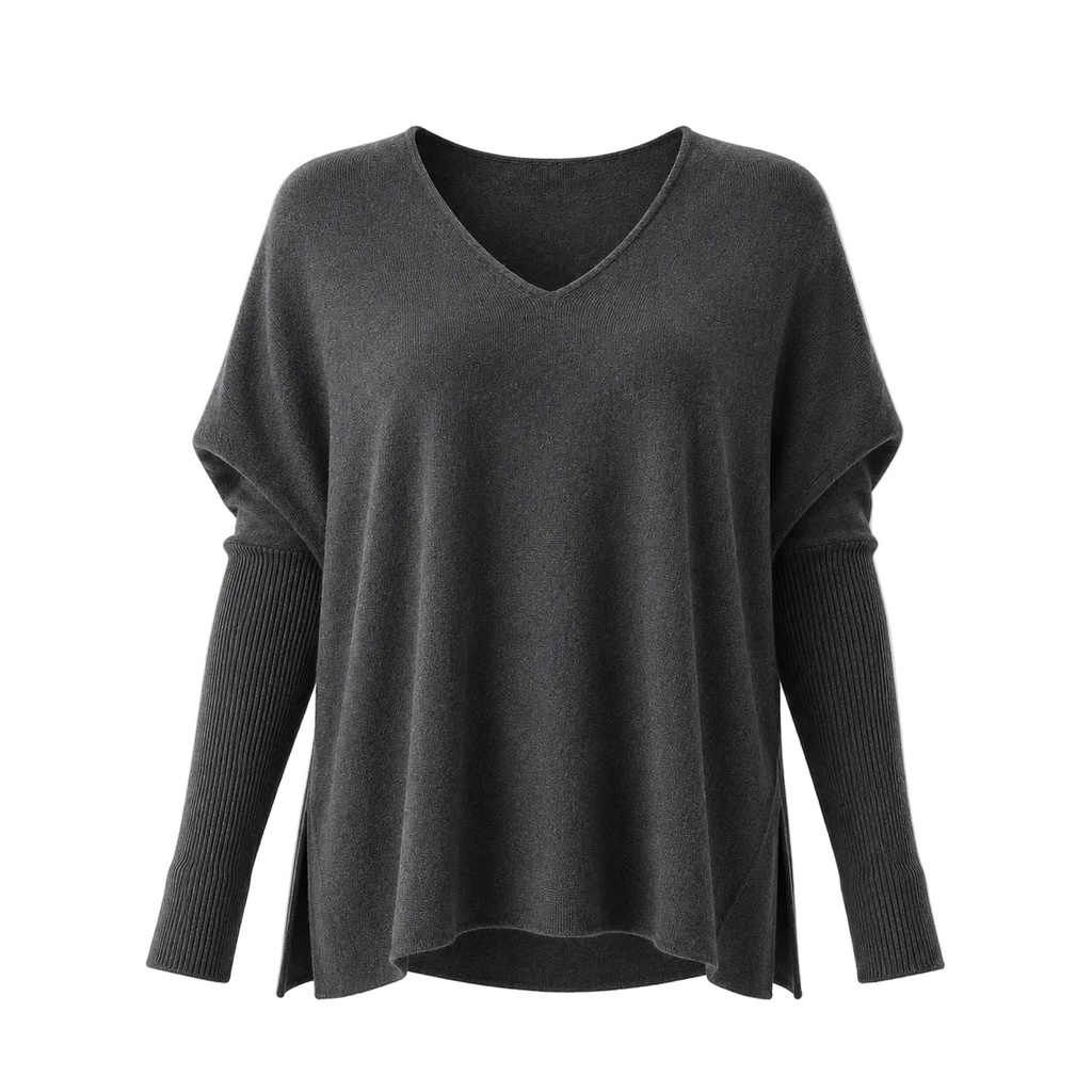 Charcoal Grey 100% Pure Cashmere V Neck Tunic by Kenmare Cashow’re