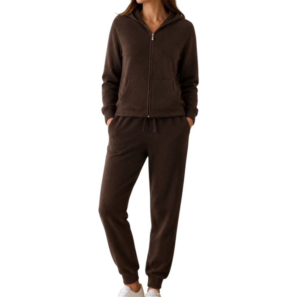 Chocolate Brown 100% Pure Cashmere Joggers and Hoodie, designed by Kenmare Cashmere