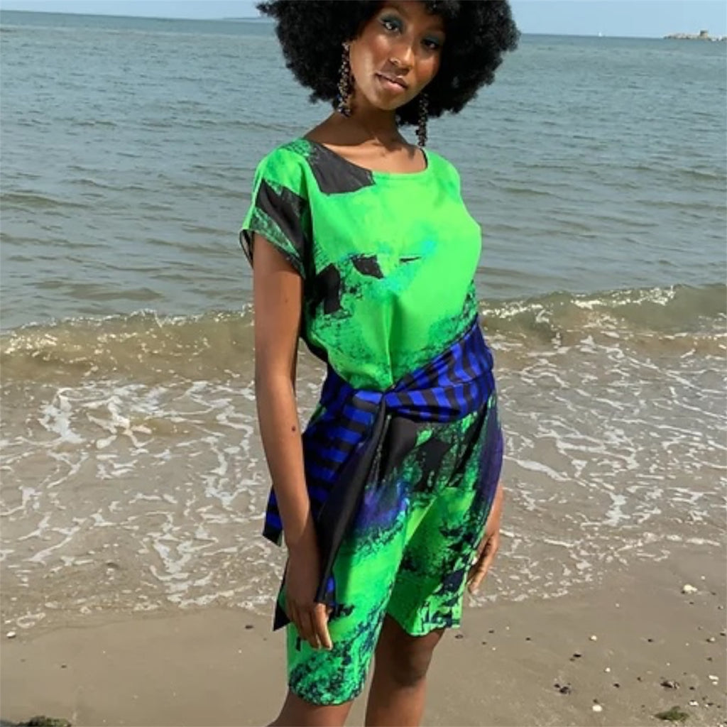 100% Silk Shift Dress Green