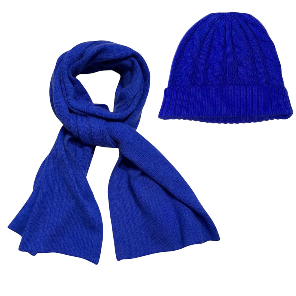 100% Cashmere Beanie and Scarf in Cobalt Blue