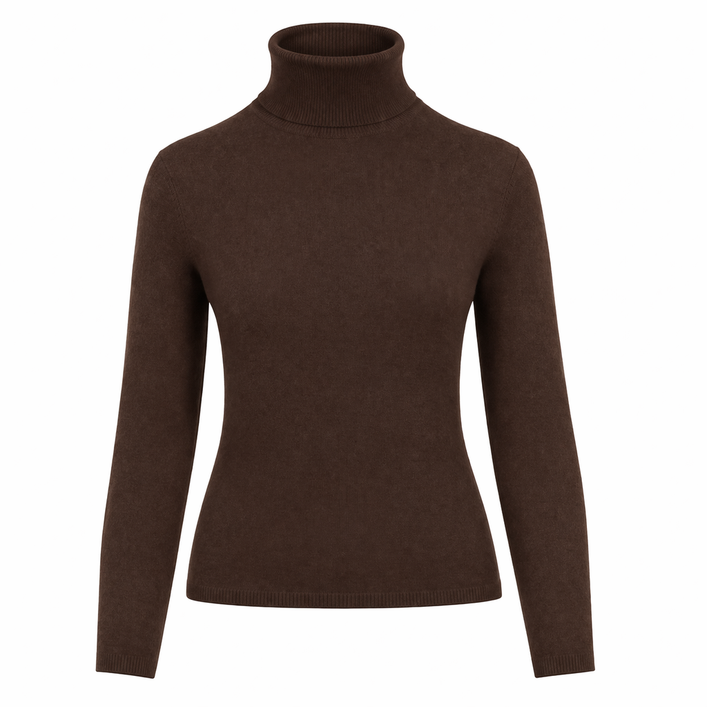 Rich Chocolate Brown 100% Pure Cashmere Turtle Neck by Kenmare Cashmere