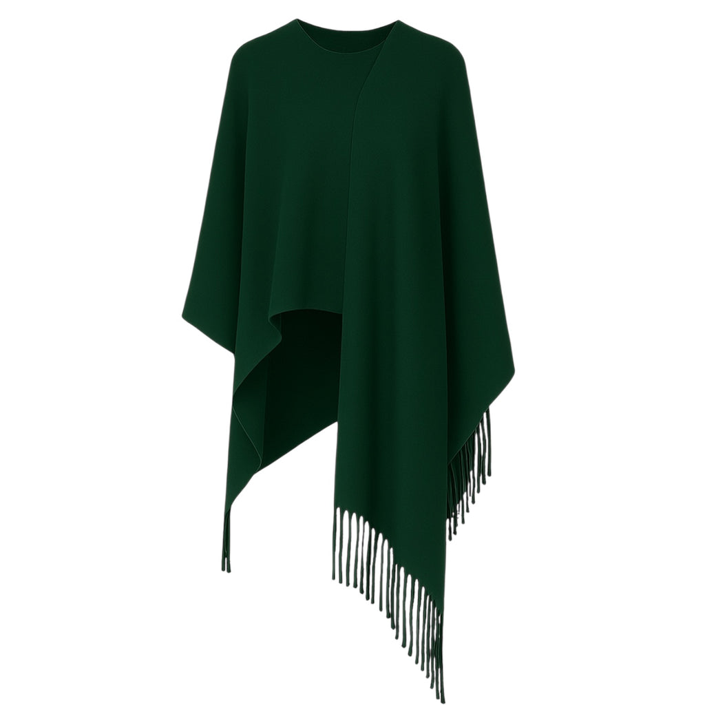 Rich Hunter Green 100% Pure Cashmere Cape with Removable Fringe by Kenmare Cashmere