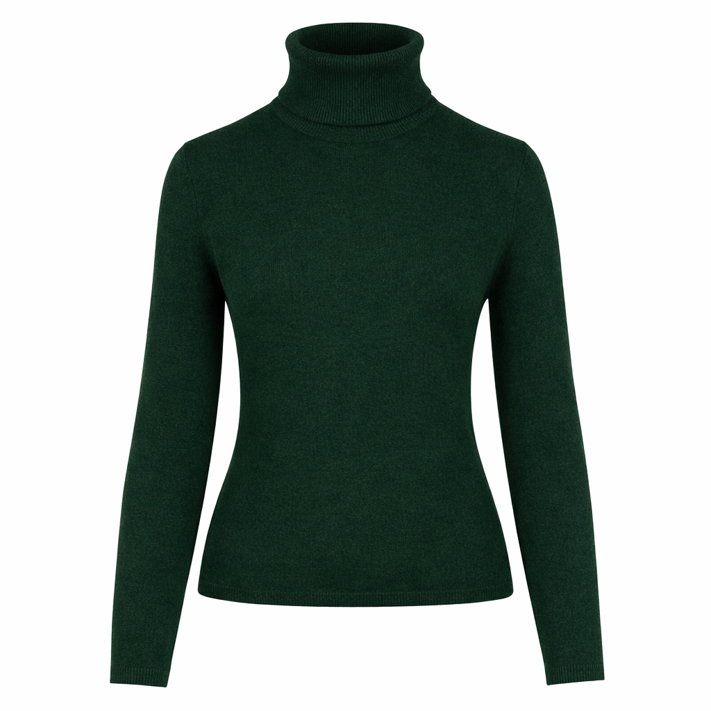 Rich Hunter Green 100% Pure Cashmere Turtle Neck by Kenmare Cashmere