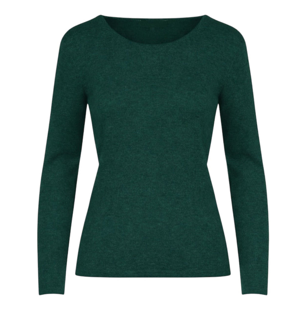 Deep Hunter Green 100% Pure Cashmere Scoop Neck Sweater by Kenmare Cashmere