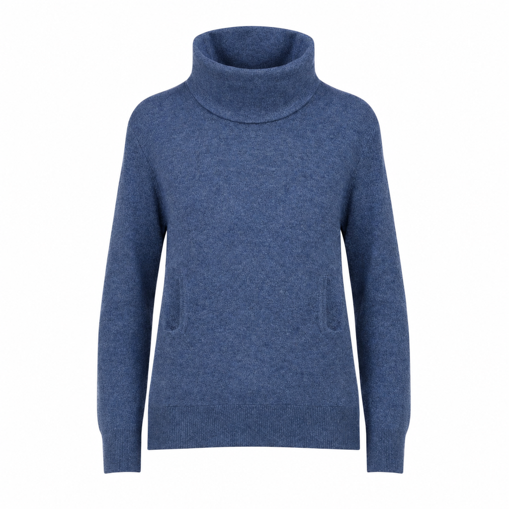 Denim Blue 100% Pure Cashmere Cowl Neck with Pouch by Kenmare Cashmere