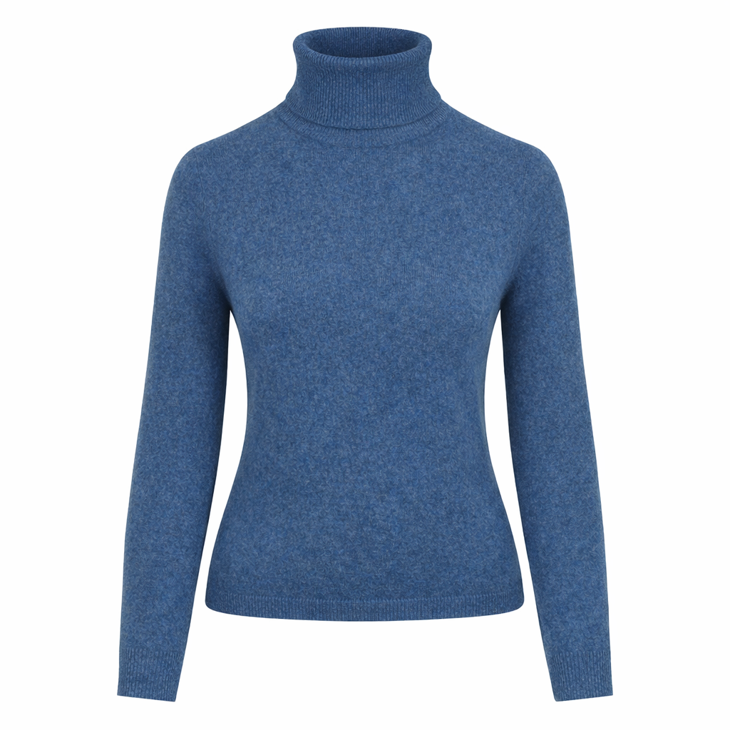 Denim Blue 100% Pure Cashmere Turtle Neck by Kenmare Cashmere