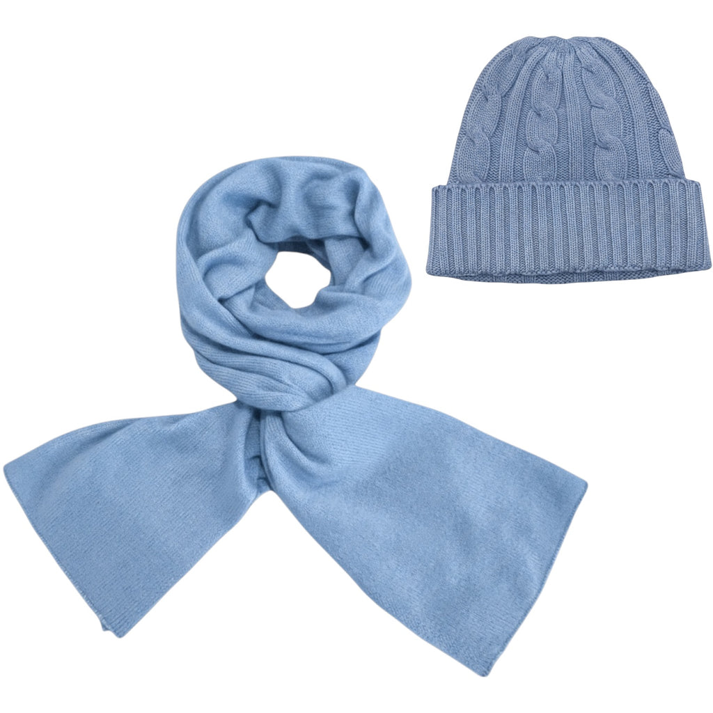 100% Cashmere Beanie and Scarf in Baby Blue