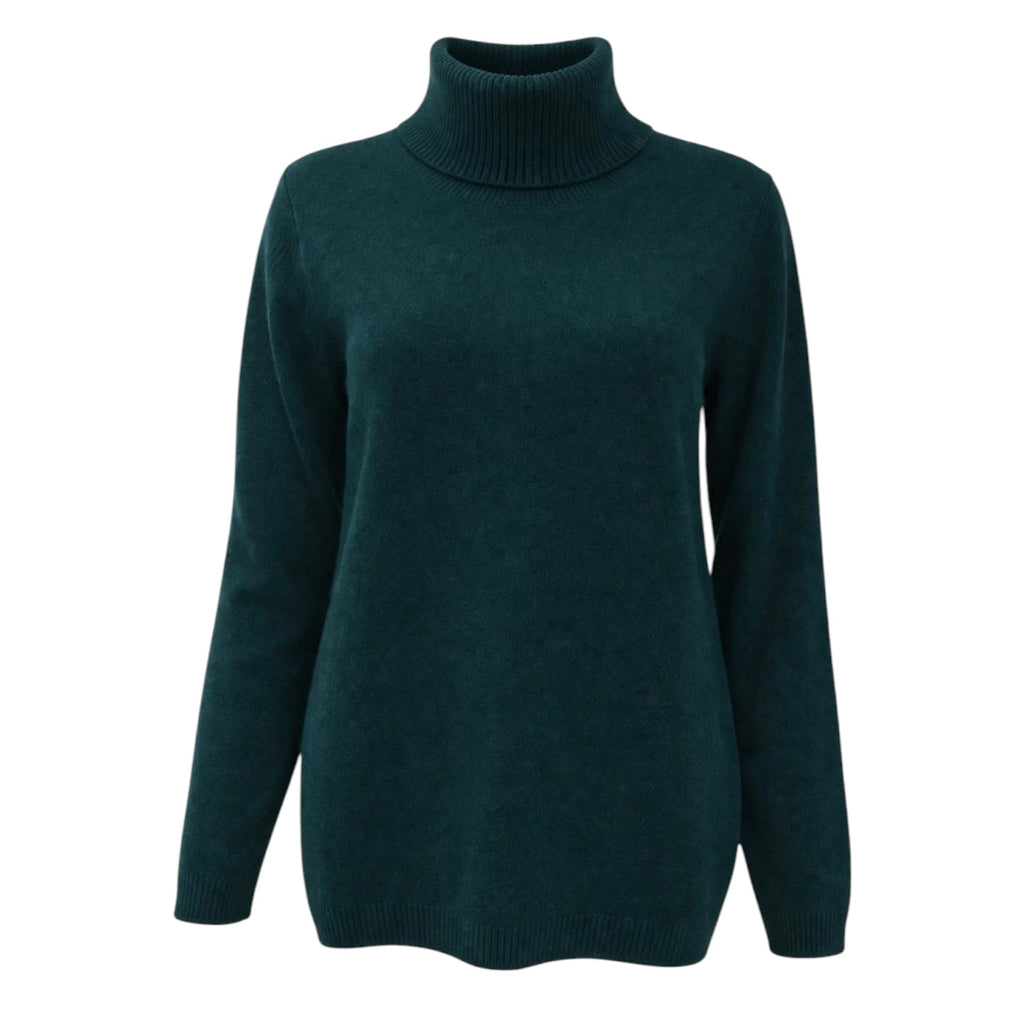 Bottle Green 100% Pure Cashmere Sweater with Loose Cowl Neck by Kenmare Cashmere 
