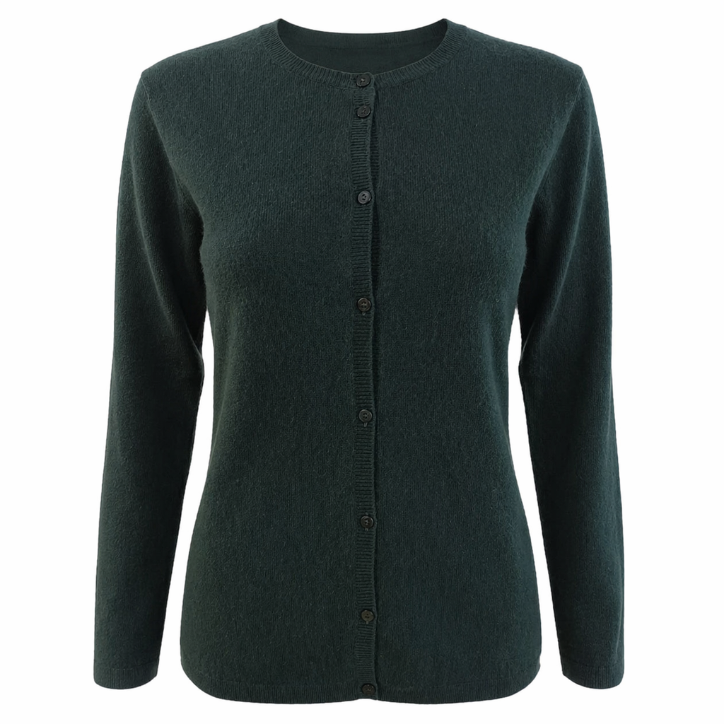 Hunter Green 100% Pure Cashmere Cardigan with Elegant Buttons by Kenmare Cashmere