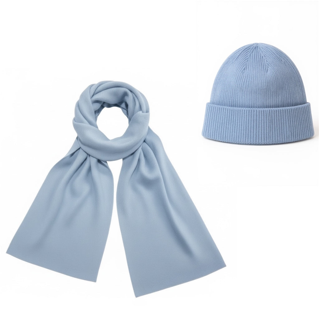 100% Cashmere Travel Wrap & Beanie in Baby Blue