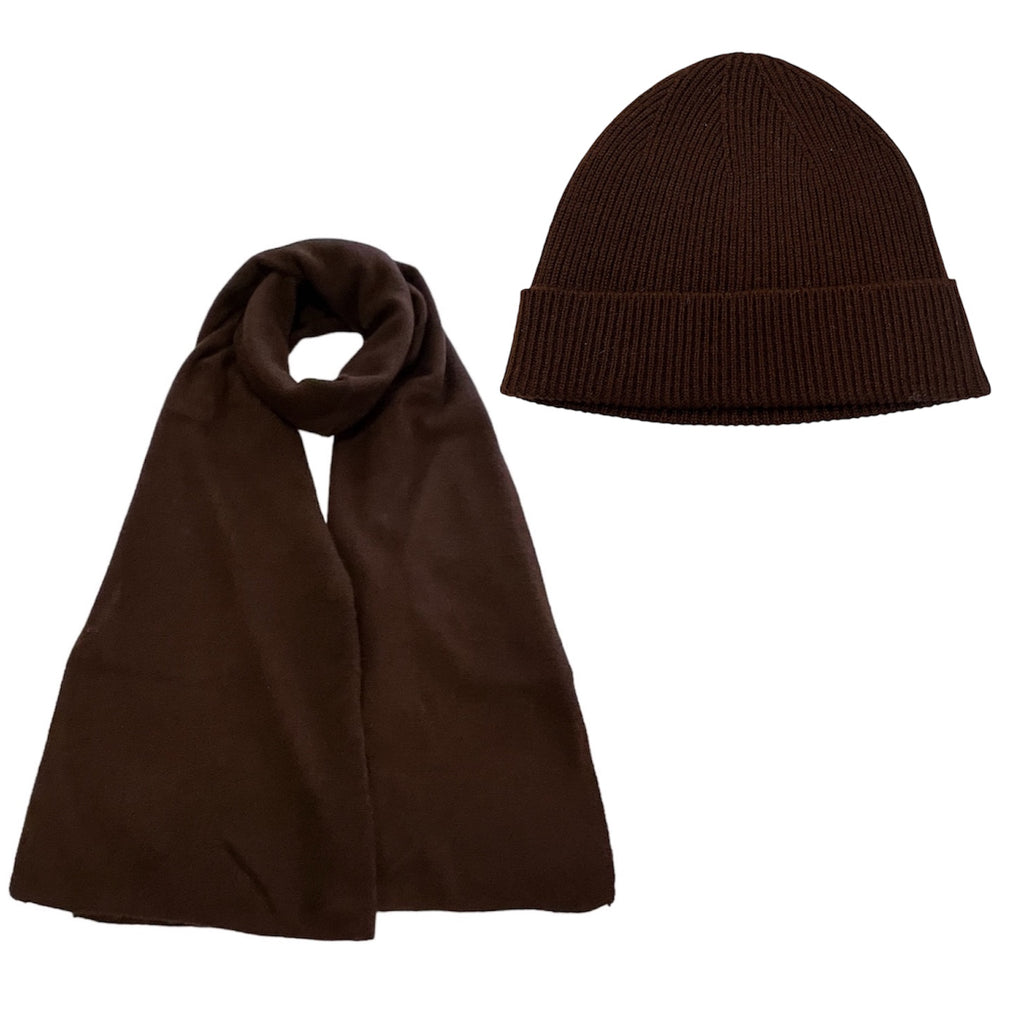 100% Cashmere Travel Wrap & Beanie in Chocolate Brown