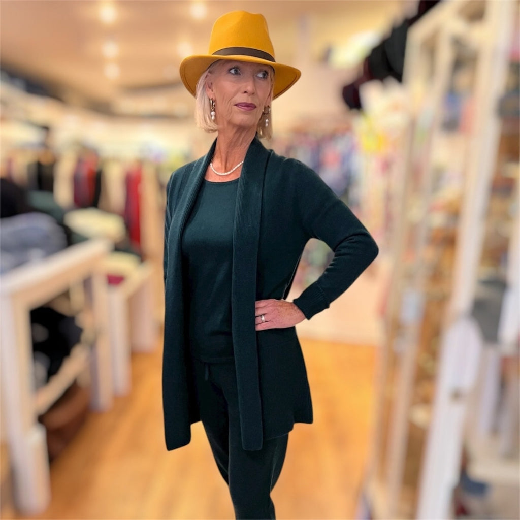 Long Cashmere Cardigan in Hunter Green