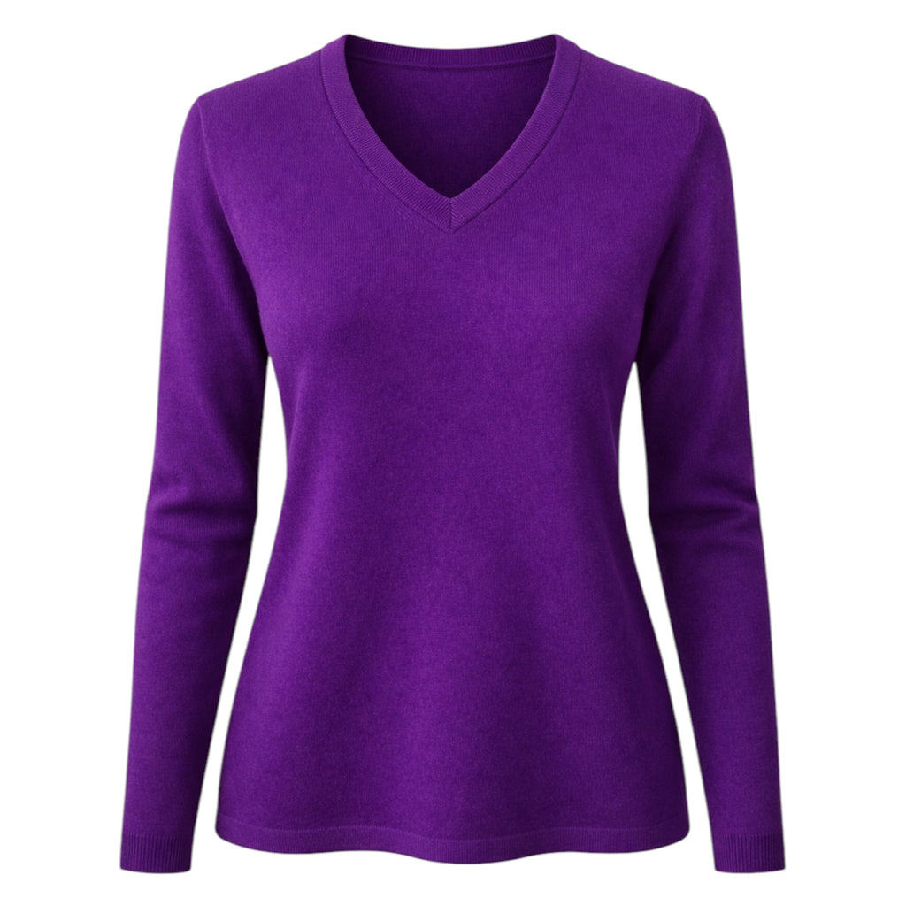 Ladies Purple Long Sleeve 100% Pure Cashmere V Neck Sweater by Kenmare Cashmere