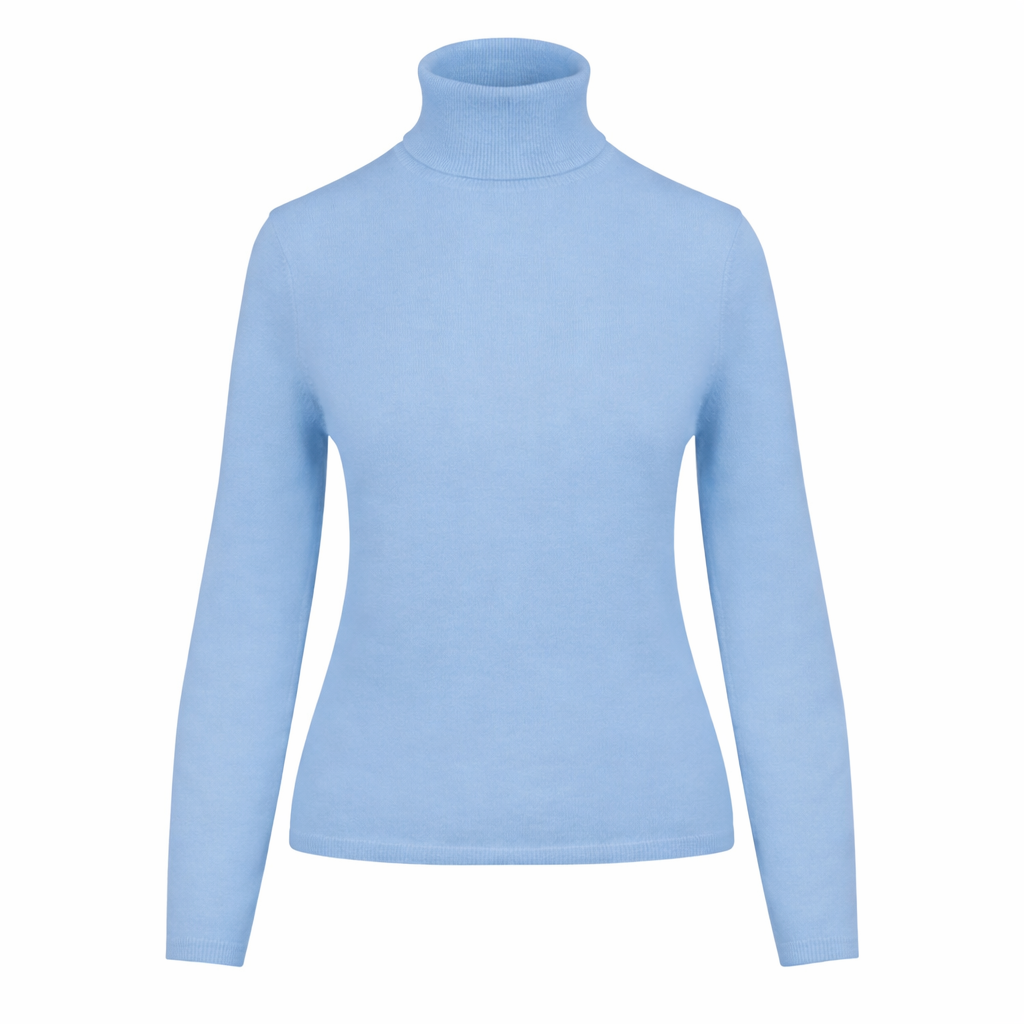 Soft Baby Blue 100% Pure Cashmere Turtle Neck by Kenmare Cashmere