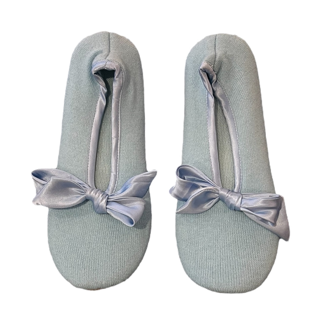 Baby Blue Cashmere Slippers with Silk Effect Bow by Kenmare Cashmere