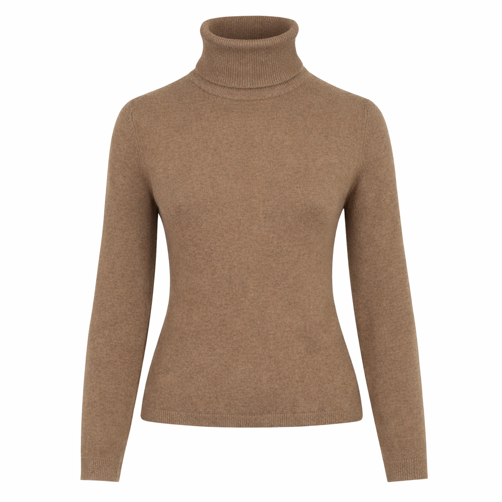Warm Light Brown 100% Pure Cashmere Turtle Neck by Kenmare Cashmere